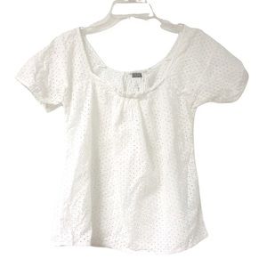 J Crew White eyelit cap sleeve top Sz M